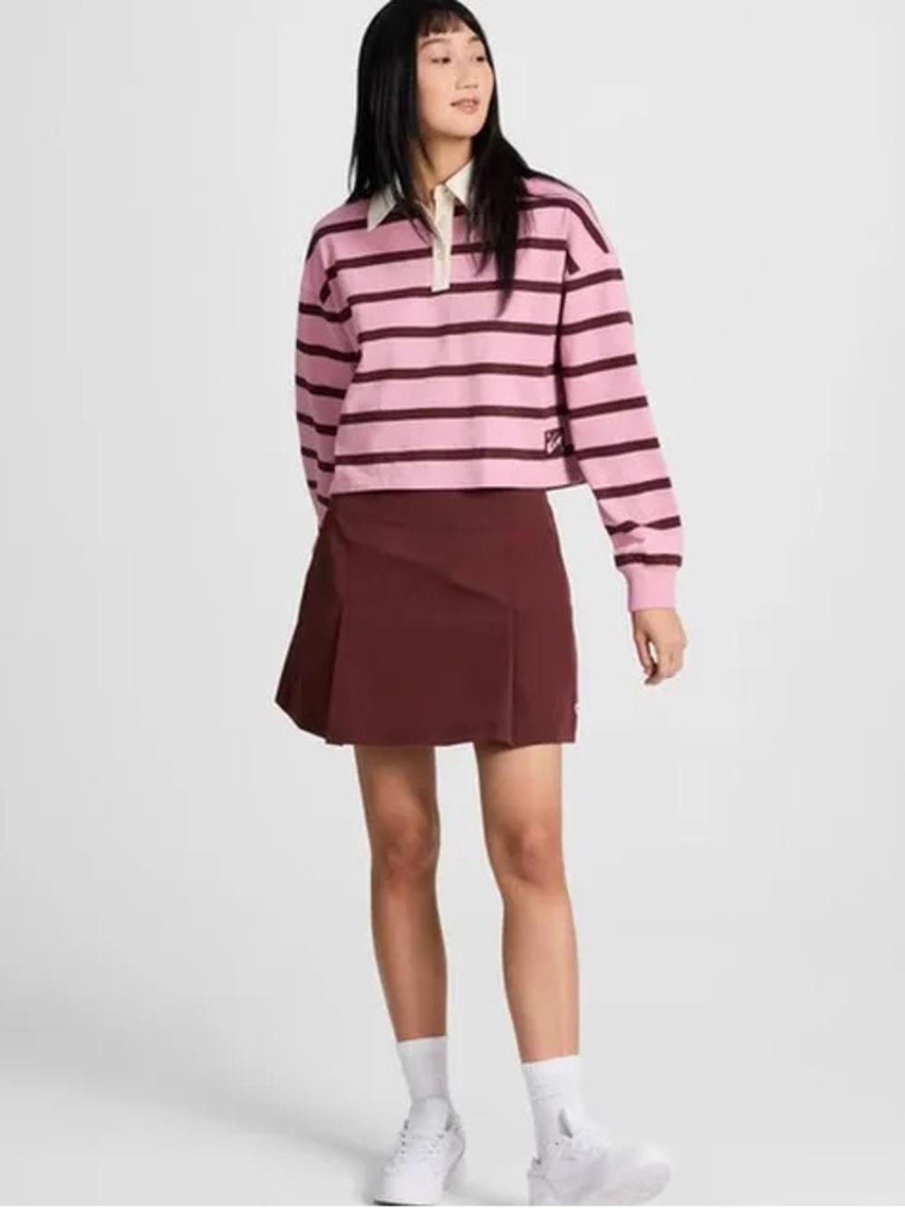 Champion Pink Burgundy Striped Cropped Rugby Shirt Pullover Preppy M - Picture 13 of 13